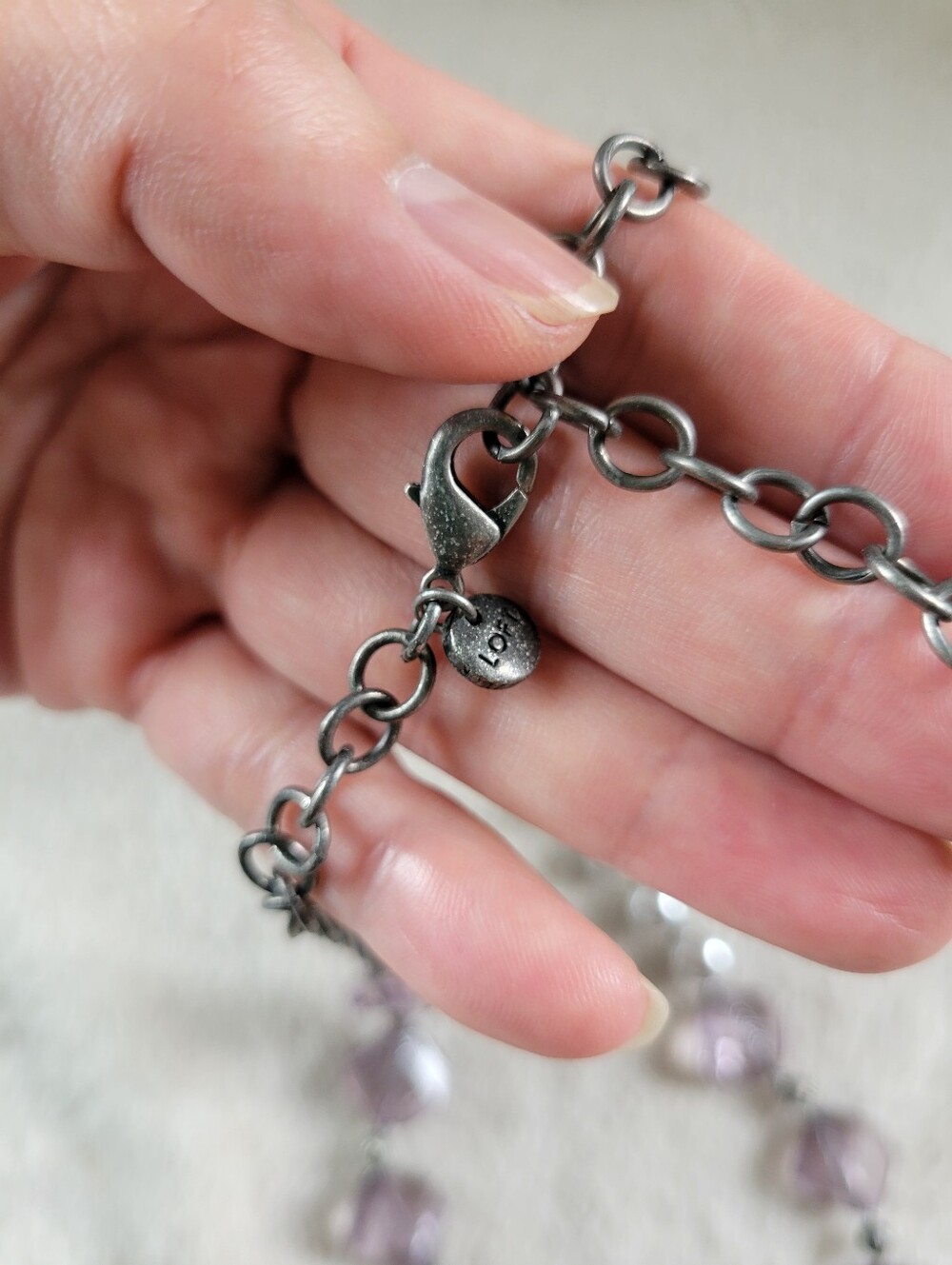 LOFT | Long Elegant Silver Tone Lavender Crystal & Faux Pearl Necklace - Picture 5 of 9